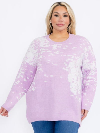 PLUS SIZE LONG SLEEVES PULLOVER HIGH-LOW COLORBLOCK TIE DYE SWEATER