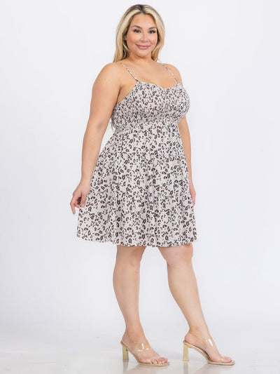 PLUS SIZE SLEEVELESS SMOCK ANIMAL PRINT MINI DRESS