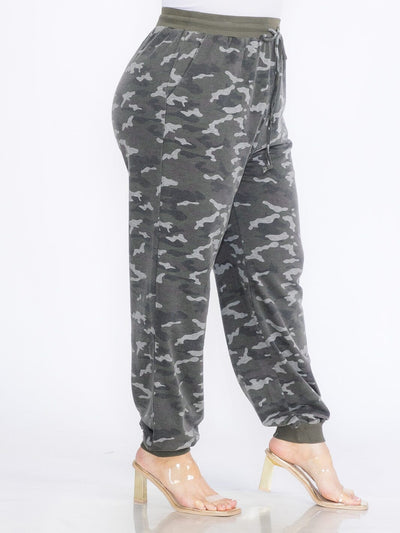 PLUS SIZE ELASTIC WAIST SELF TIE POCKETS ANIMAL PRINT JOGGER PANTS