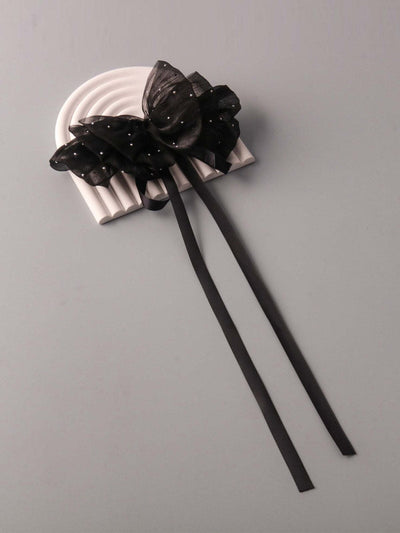 WOMEN'S RUFFLE BLACK & WHITE BOW HAIR CLIPS