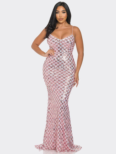 WOMEN'S SLEEVELESS V-NECK BODYCON SEQUINS GOWN MAXI DRESS