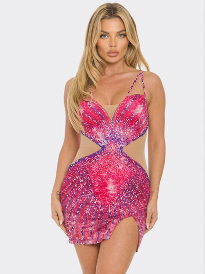 WOMEN'S SLEEVELESS V-NECK BODYCON SEQUINS MINI DRESS