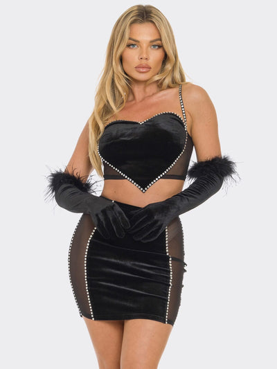 WOMEN'S SLEEVELESS CROP TOP WITH GLOVES & MINI VELVET 3PC. SET