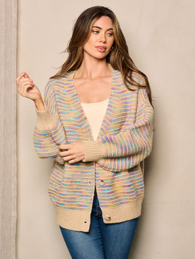 WOMEN'S LONG SLEEVE BUTTON UP MULTI COLORS SWEATER