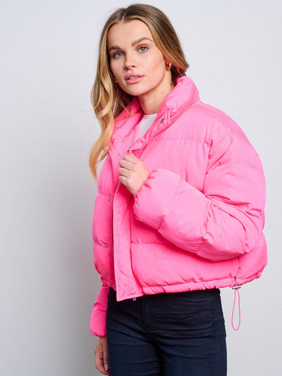 WOMEN'S LONG SLEEVE BUTTON CLOSURE ZIP UP PUFFER JACKET