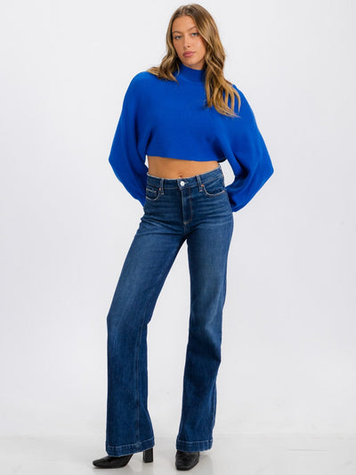 WOMEN'S LONG SLEEVE MOCK NECK KNIT CROP TOP