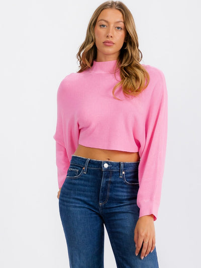 WOMEN'S LONG SLEEVE MOCK NECK KNIT CROP TOP