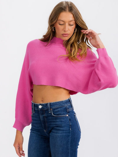 WOMEN'S LONG SLEEVE MOCK NECK KNIT CROP TOP