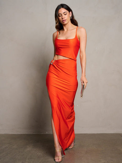 WOMEN'S SLEEVELESS CUT OUR SLIT BODYCON MAXI DRESS