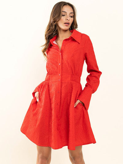 WOMEN'S LONG SLEEVE BUTTON UP POCKETS DETAILED MINI DRESS