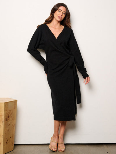 WOMEN'S LONG SLEEVE WRAP MIDI DRESS