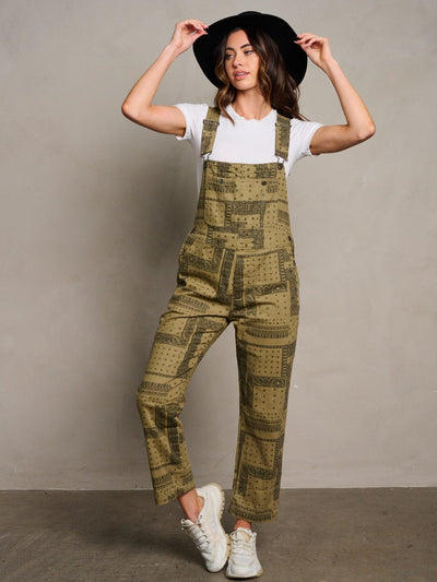 WOMEN'S SLEEVELESS POCKETS MULTI PRINT WIDE LEG OVERALL