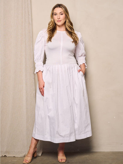 PLUS SIZE 3/4 SLEEVES POCKETS SOLID MAXI DRESS