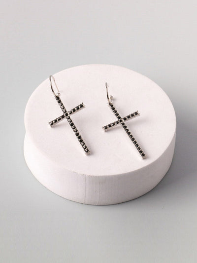 WOMEN'S FASHION GOLD & BLACK CROSS EARRINGS