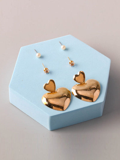 WOMEN'S HEART & STUDS 3 PCS SET EARRINGS