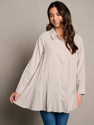 WOMEN'S LONG SLEEVE POCKETS BUTTON UP TUNIC BLOUSE TOP