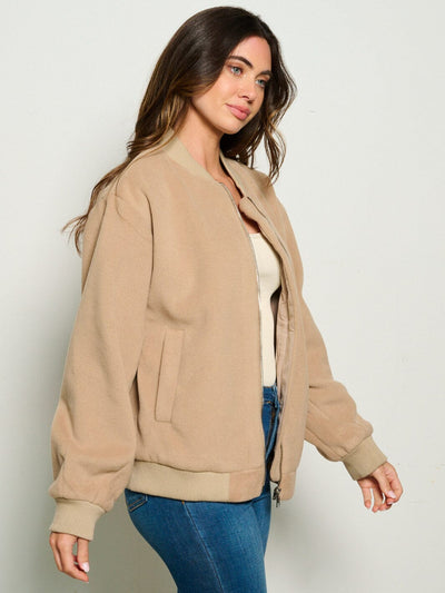 WOMEN'S LONG SLEEVE ZIP UP FRONT POCKETS JACKET