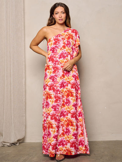 WOMEN'S ONE SHOULDER FLORAL MAXI DRESS