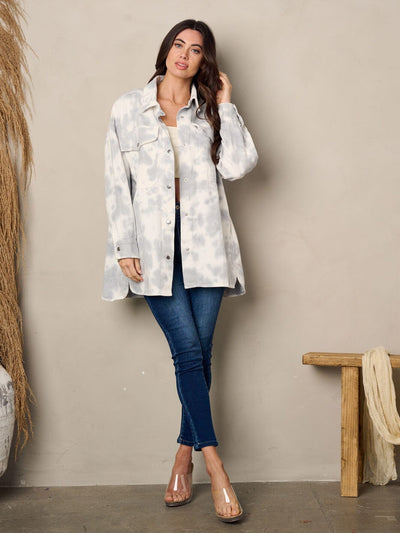 WOMEN'S LONG SLEEVE BUTTON UP TIE DYE DENIM JACKET