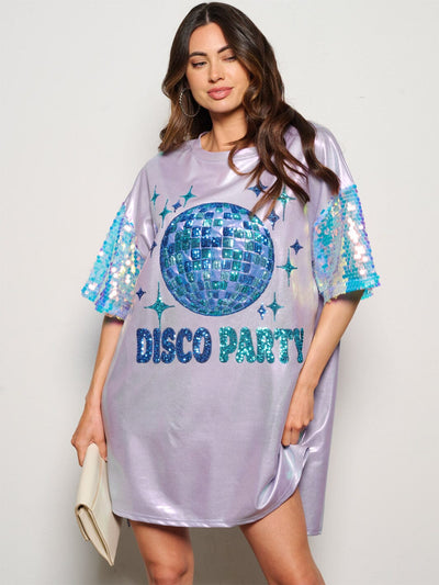 WOMEN'S SHORT SEQUINS SLEEVE METALLIC GRAPHIC MINI DRESS