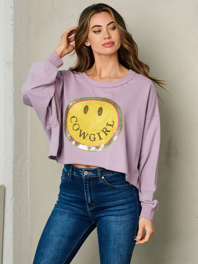 WOMEN'S LONG SLEEVE GRAPHIC SEQUINS DETAILED TOP