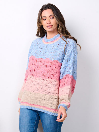 WOMEN'S LONG SLEEVE COLORBLOCK KNIT SWEATER