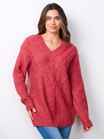 WOMEN'S LONG SLEEVE V-NECK KNITTED SWEATER