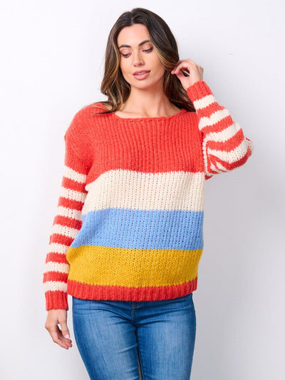 WOMEN'S LONG SLEEVE COLORBLOCK KNIT SWEATER