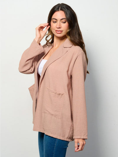 WOMEN'S LONG SLEEVE OPEN FRONT POCKETS BLAZER