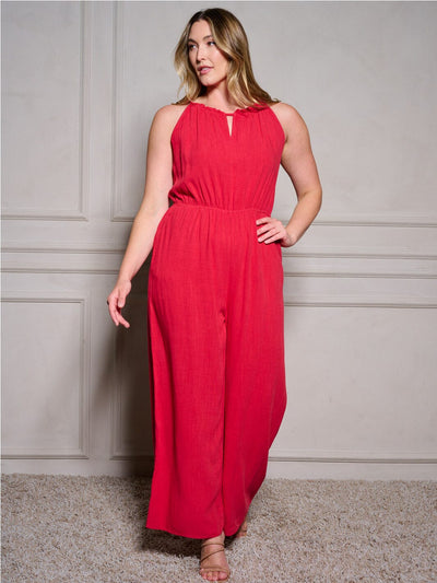 PLUS SIZE SLEEVELESS ELASTIC WAIST POCKETS JUMPSUIT