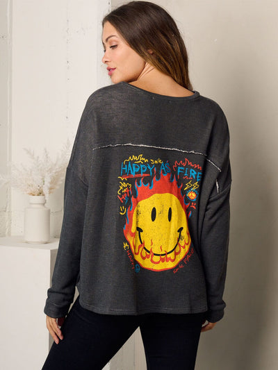 WOMEN'S LONG SLEEVE GRAPHIC LOOSE FIT TOP