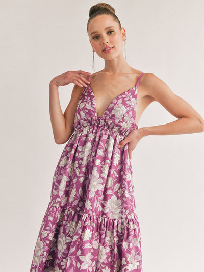 WOMEN'S SLEEVELESS V-NECK OPEN BACK FLORAL MAXI DRESS