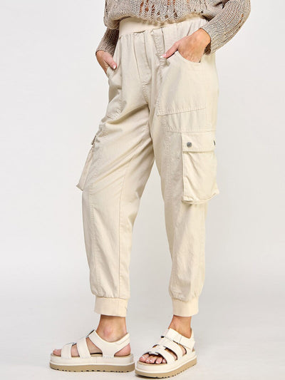 WOMEN'S ELASTIC WAIST CARGO POCKETS JOGGER PANTS