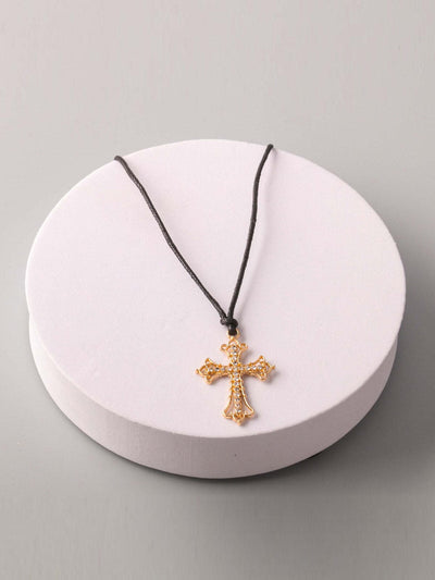 FASHION SILVER & GOLD CROSS PENDENT NECKLACE