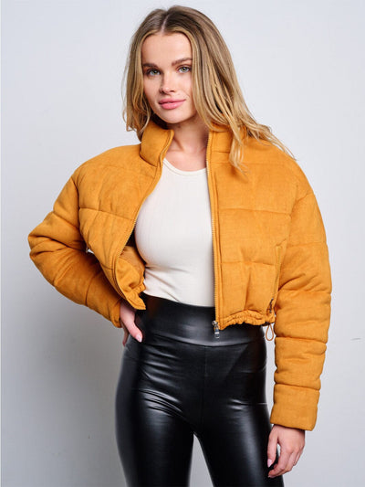 WOMEN'S LONG SLEEVE ZIP UP CROP PUFFER JACKET