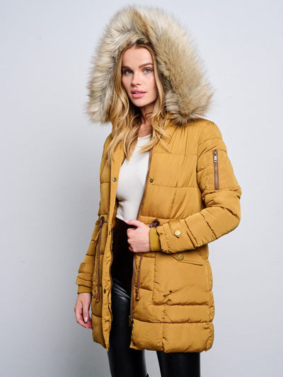 WOMEN'S LONG SLEEVE ZIP UP REMOVABLE HOODIE PUFFER JACKET