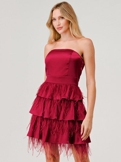 WOMEN'S SLEEVELESS BODYCON FEATHER RUFFLE TIERED MINI DRESS