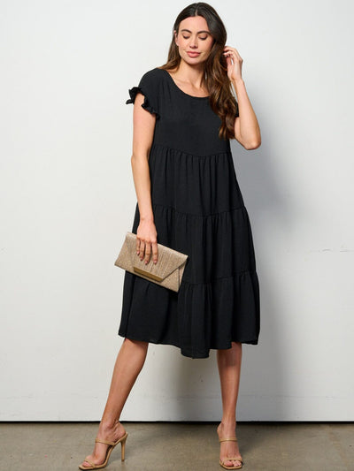 WOMEN'S SHORT SLEEVE TIERED TUNIC MIDI DRESS