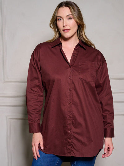 PLUS SIZE LONG SLEEVE BUTTON UP OVERSIZE BLOUSE TOP