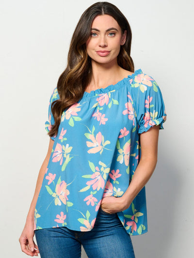 WOMEN'S SHORT SLEEVE TUNIC FLORAL TOP