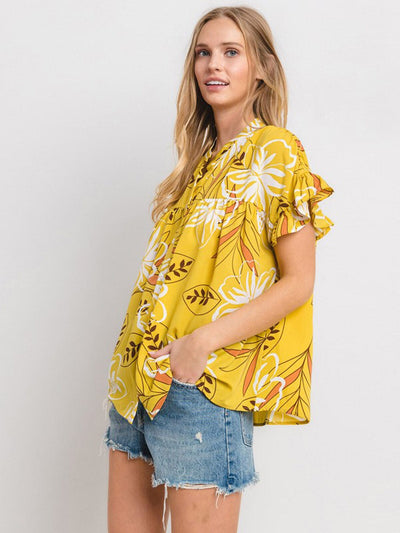 WOMEN'S SHORT SLEEVE TUNIC FLORAL BLOUSE TOP