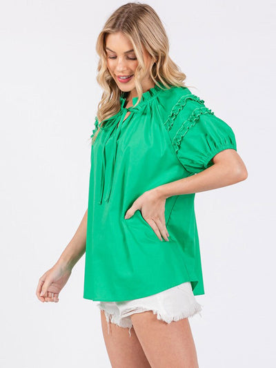 WOMEN'S SHORT RUFFLE SLEEVE TUNIC BLOUSE TOP