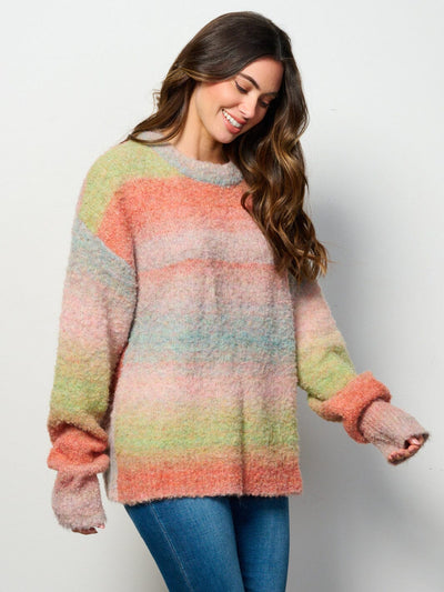 WOMEN'S LONG SLEEVE MULTI COLORS PULLOVER SWEATER