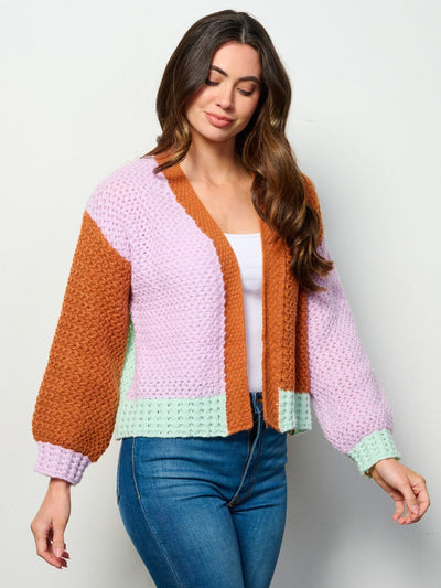 WOMEN'S LONG SLEEVE OPEN FRONT COLORBLOCK KNIT CARDIGAN