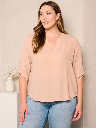 PLUS SIZE 3/4 SLEEVE V-NECK TUNIC BLOUSE TOP