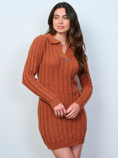 WOMEN'S LONG SLEEVE KNIT V-NECK SWEATER MINI DRESS