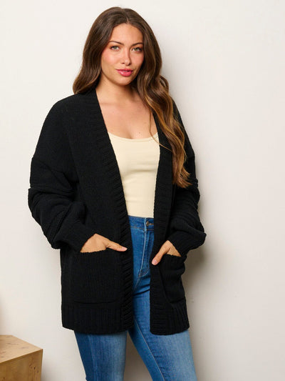 WOMEN'S LONG SLEEVE OPEN FRONT POCKETS CARDIGAN