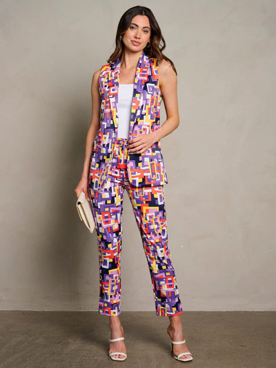 WOMEN'S BUTTON CLOSURE POCKETS MULTI PRINT PANTS