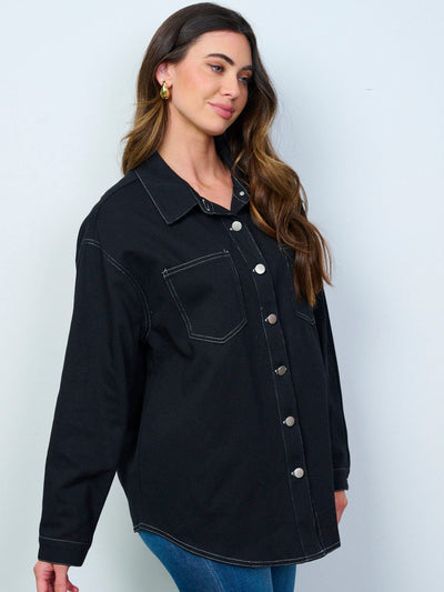 WOMEN'S LONG SLEEVE BUTTON CLOSURE DENIM SHACKET