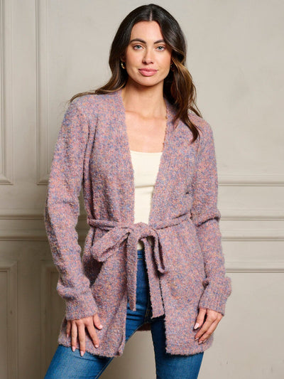 WOMEN'S LONG SLEEVE OPEN FRONT SELF TIE CARDIGAN